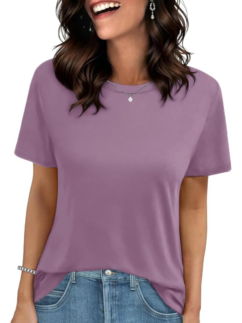 Women's Dark Pink Short Sleeve Basic Tees Beach Imported Clothes Tops T Shirts
